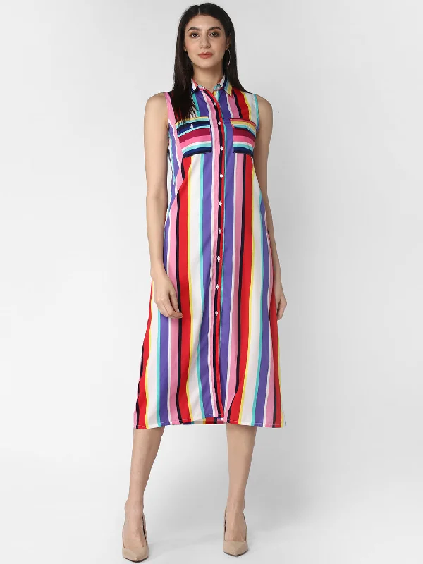 Women's Crepe Multi Stripe dress - StyleStone