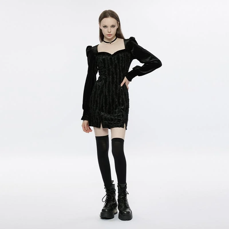 Women's Gothic Puff Sleeved Split Velvet Dress