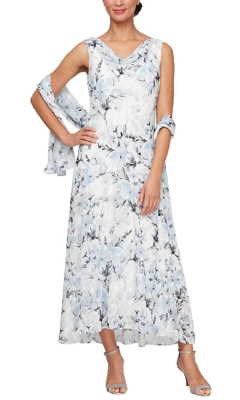 Alex Evenings 8175929 - Floral Print Cowl Formal Dress