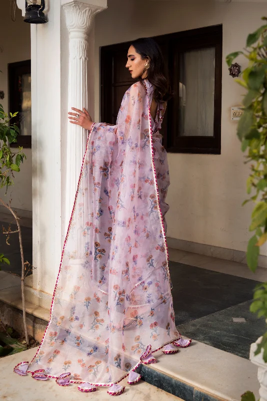 Women's Aster Lavender Organza Printed Saree - Pomcha Jaipur