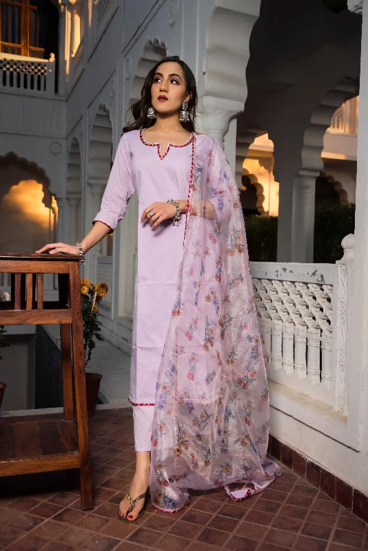 Women's lavender pure cotton straight kurta - Pomcha Jaipur