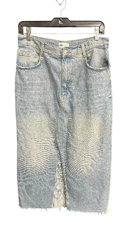 Skirt Midi By Zara In Blue Denim, Size: 8