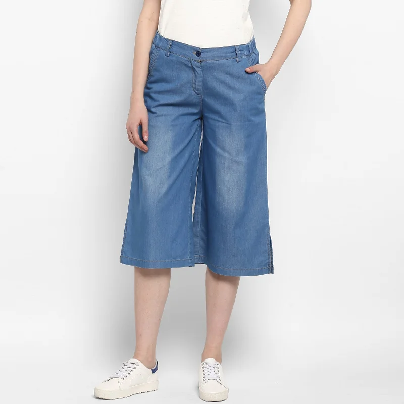 Women's Light Blue Denim Culotte - StyleStone