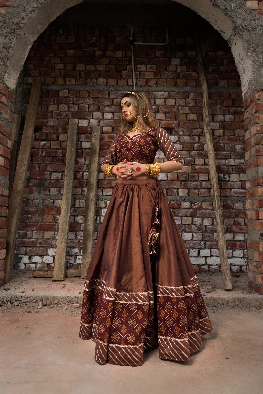 Women's CHHAYA BROWN GUJARATI LEHENGA SET - Pomcha Jaipur