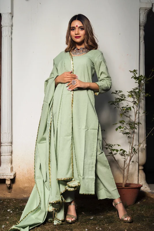 Women's olive green cotton straight kurta set - Pomcha Jaipur