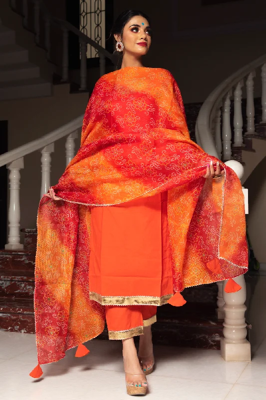 Women's BLOOM ORANGE COTTON SUIT SET - Pomcha Jaipur