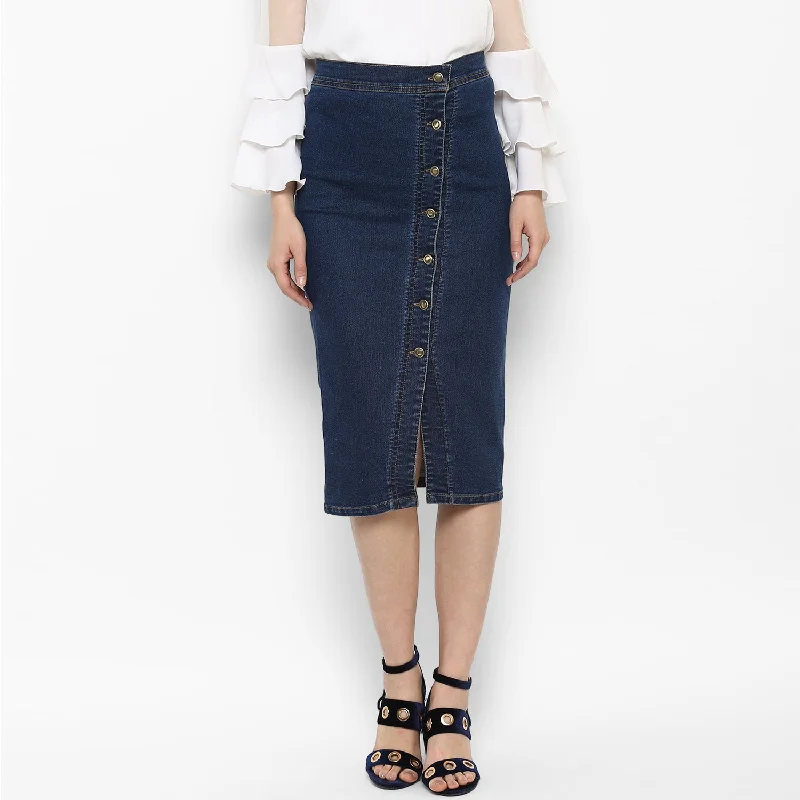 Women's Denim Diagonal Button Skirt - StyleStone