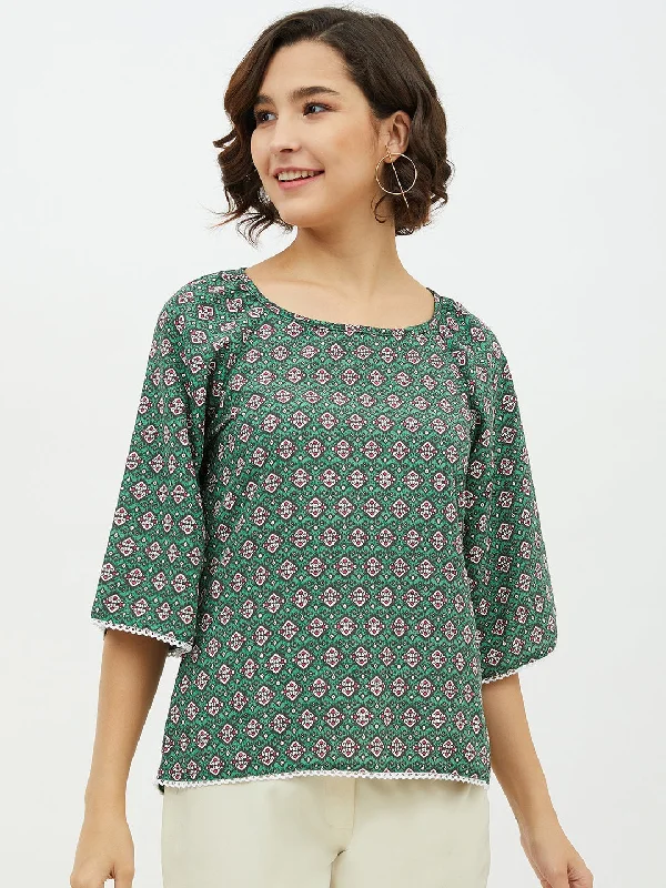 Women's Green Printed Top - StyleStone