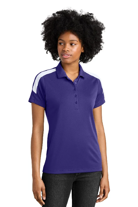 Sport-Tek Womens Moisture Wicking Competitor United Short Sleeve Polo Shirt - Purple/White - New