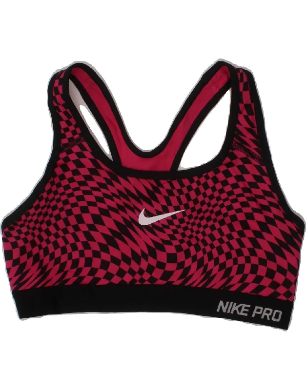 NIKE Womens Dri Fit Abstract Pattern Sport Bra Top UK 10 Small Pink