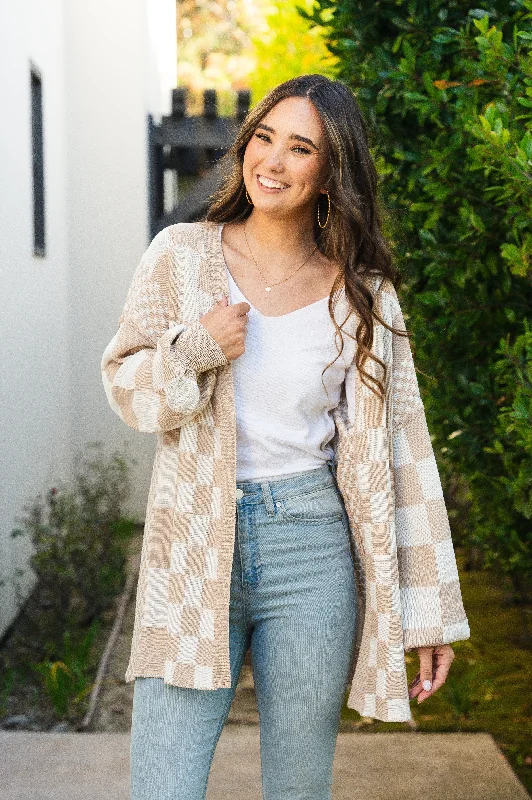 No Bad Days Checkerboard Cardigan Latte