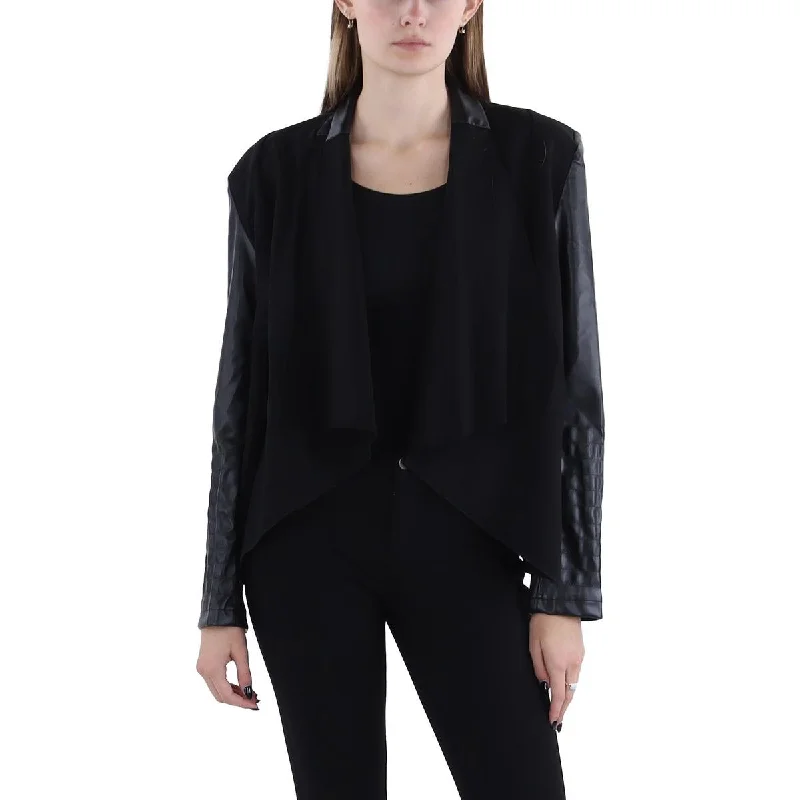 Patrizia Luca Womens Faux Leather Dressy Open-Front Blazer