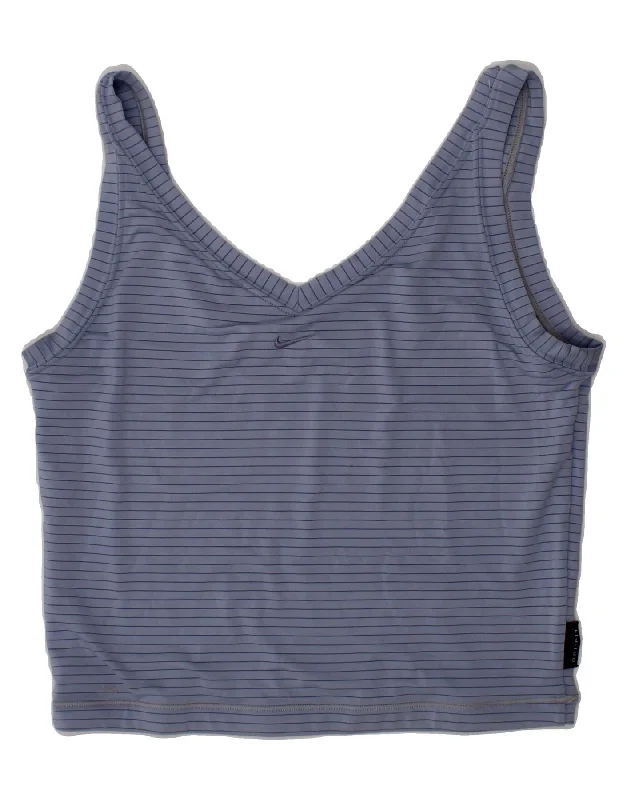 NIKE Womens Dri Fit Crop Vest Top UK 8/10 Small Blue Pinstripe Polyester