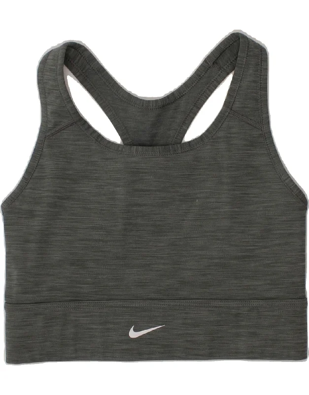 NIKE Womens Dri Fit Top UK 12 Medium Grey Polyester