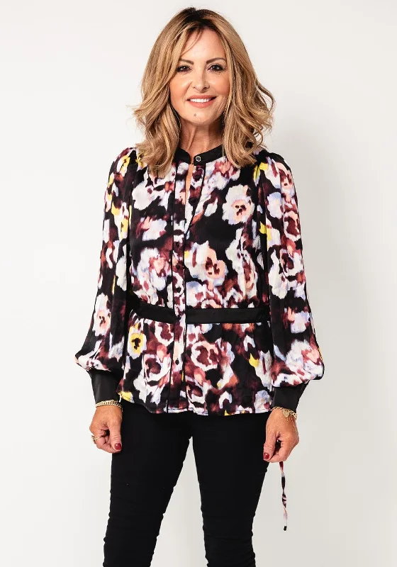Personalized Three-Dimensional Design Rant & Rave Jelena Floral Button up Top, Black