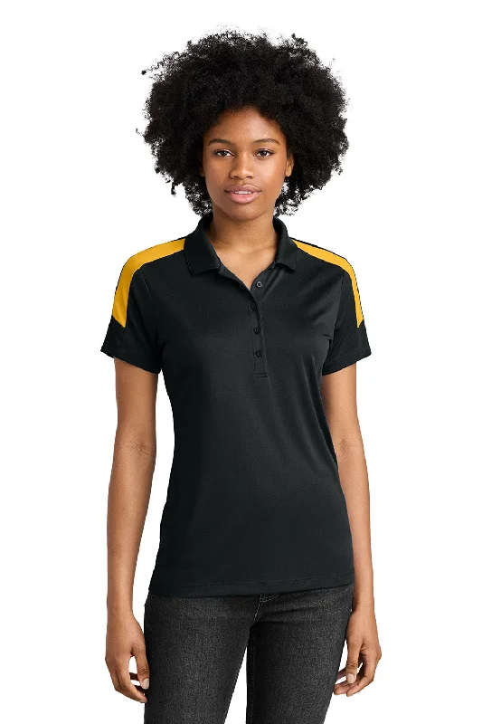 Sport-Tek Womens Moisture Wicking Competitor United Short Sleeve Polo Shirt - Black/Gold - New