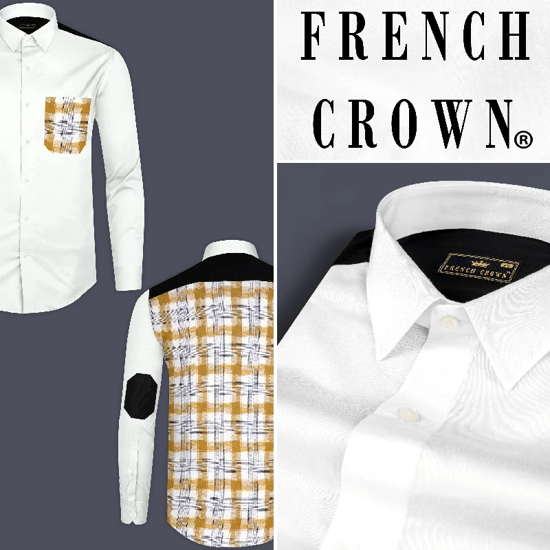 Bright White with Checkered Back Super Soft Premium Cotton Shirt