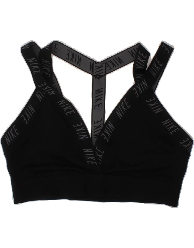 NIKE Womens Dri Fit Graphic Sport Bra Top UK 12 Medium Black