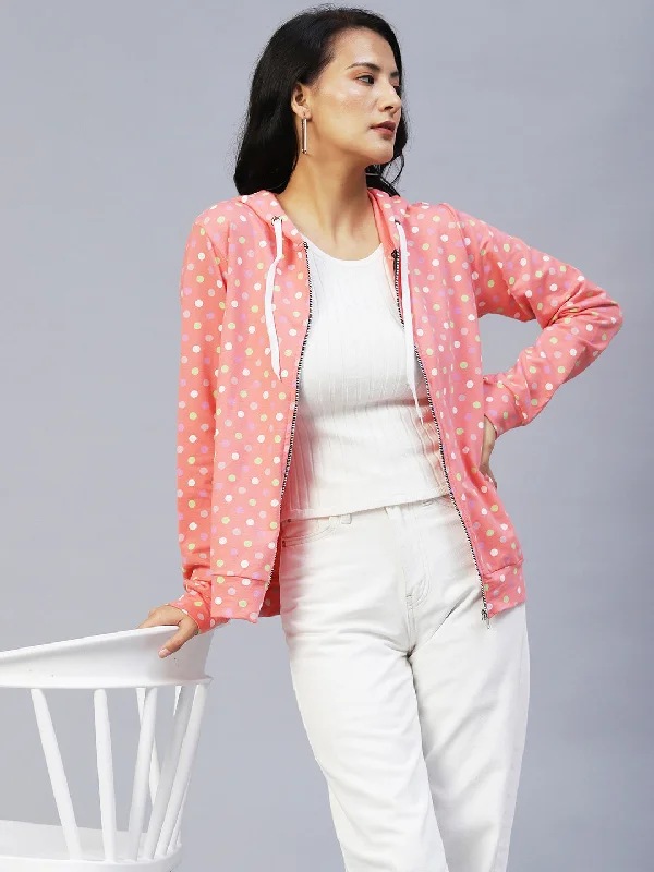Comfortable Fit Polka Dot Hooded Terry Jacket