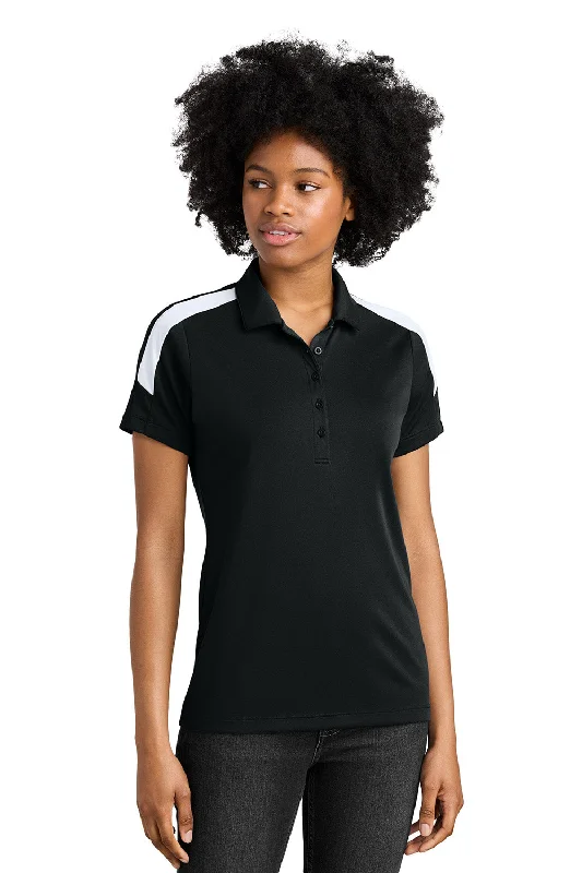 Sport-Tek Womens Moisture Wicking Competitor United Short Sleeve Polo Shirt - Black/White - New