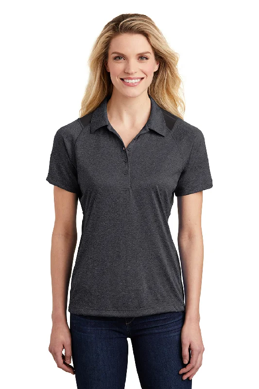 Sport-Tek Womens Heather Contender Moisture Wicking Short Sleeve Polo Shirt - Heather Graphite Grey/Black