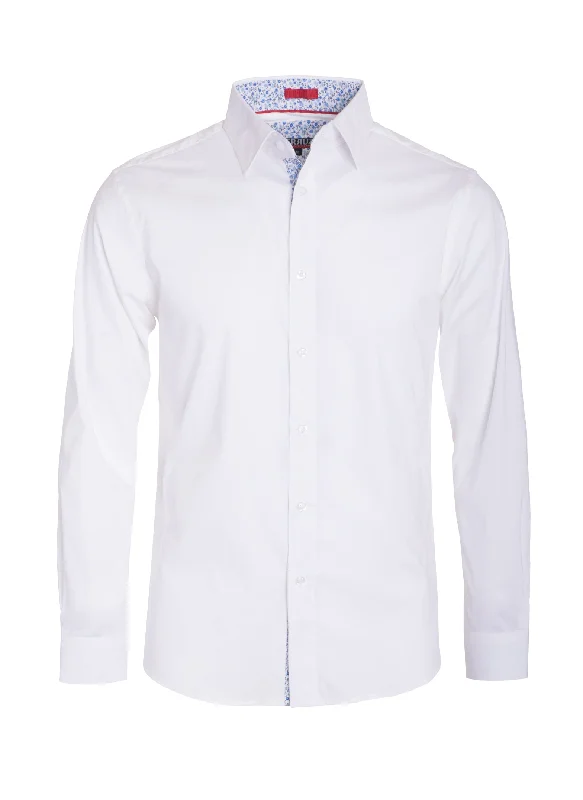 White Solid Cotton-Stretch L/S Shirt (4030)