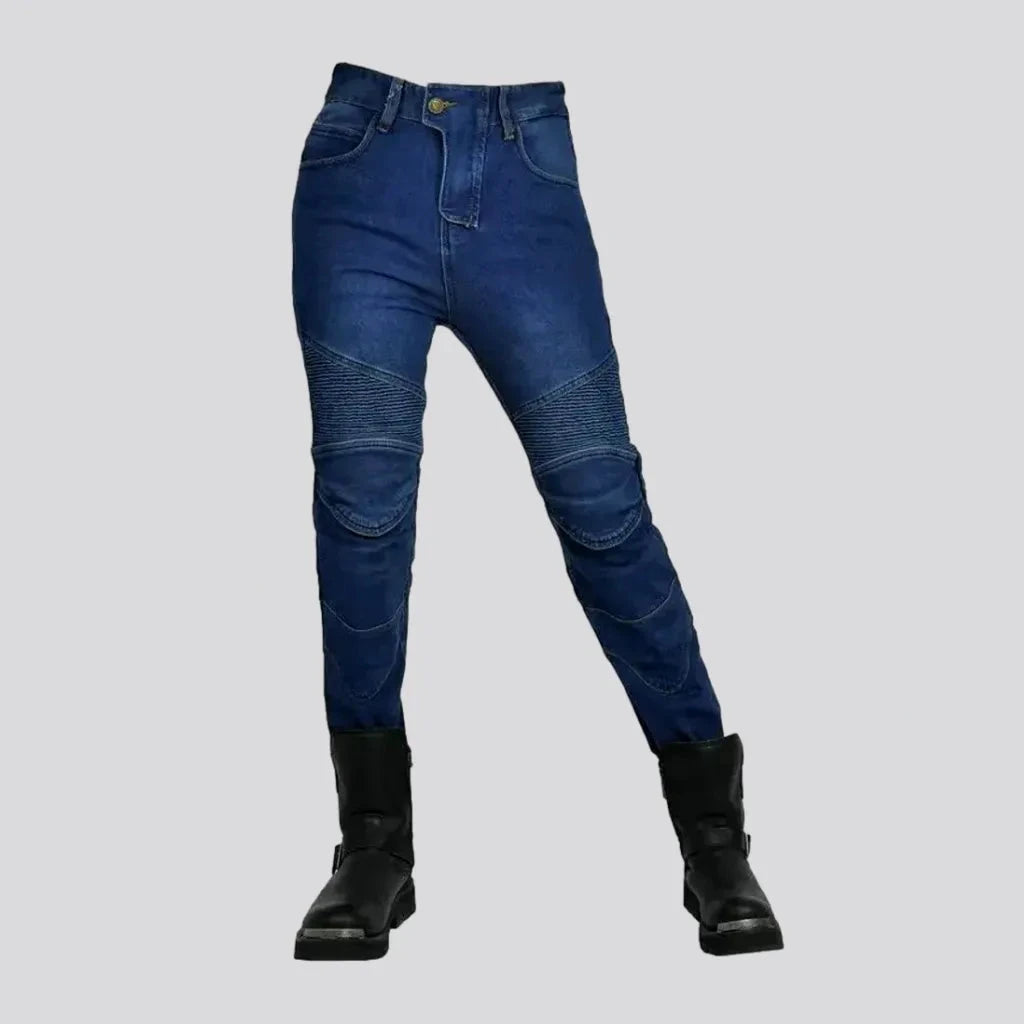 Pebble-washed high waist moto jeans for women