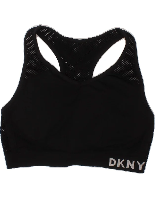 DKNY Womens Graphic Sport Bra Top UK 14 Large Black Nylon