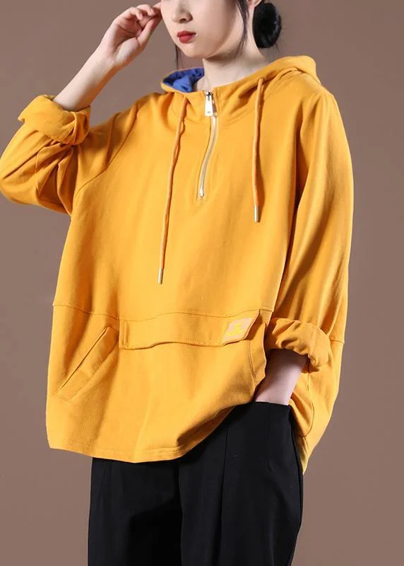 Women Yellow Cotton Unique Hooded Boho Spring Tops