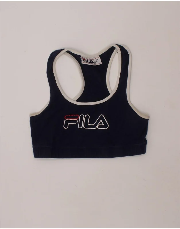 FILA Womens Graphic Sport Bra Top UK 8/10 Small Black Cotton