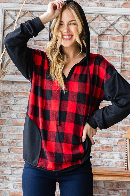 Buffalo Plaid Hoodie with Side Pockets