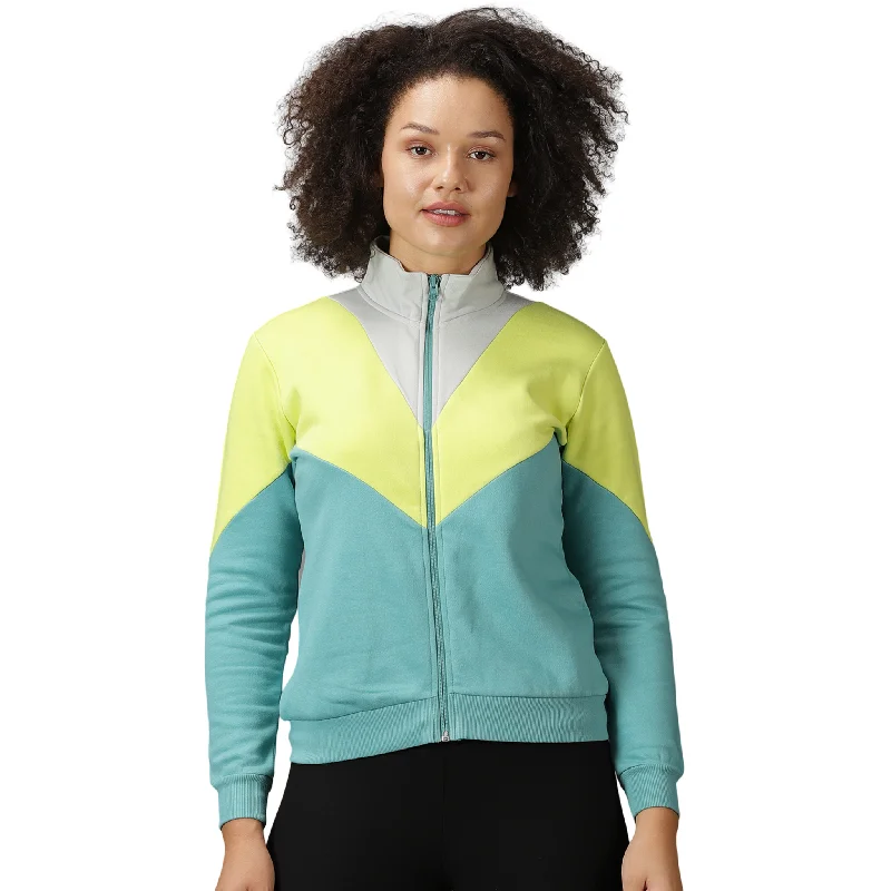 Women's Colour Block Jacket with Zipper closure.