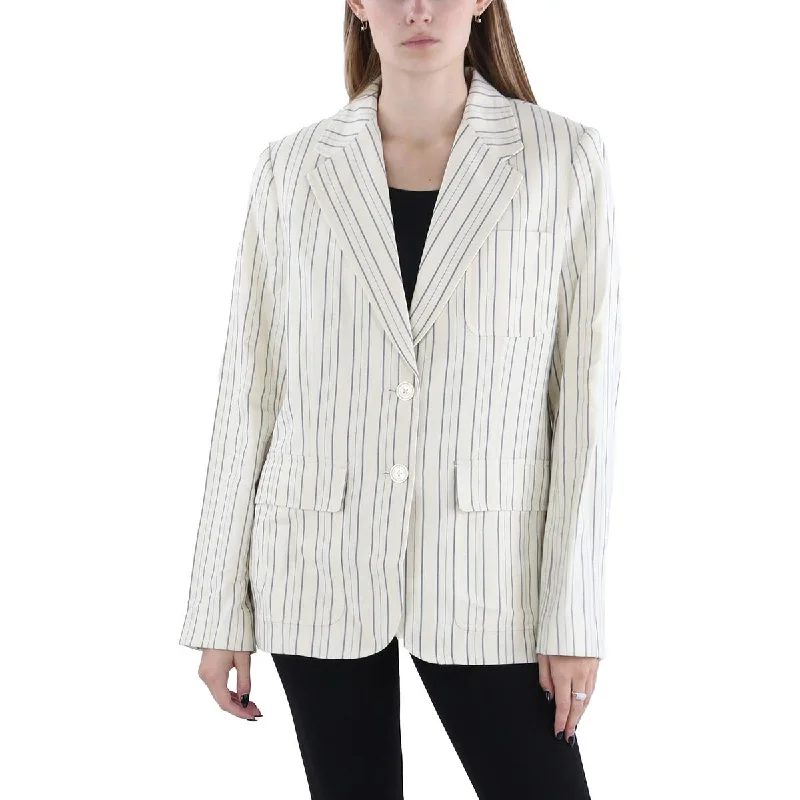 Lauren Ralph Lauren Womens Linen Blend Striped Two-Button Blazer