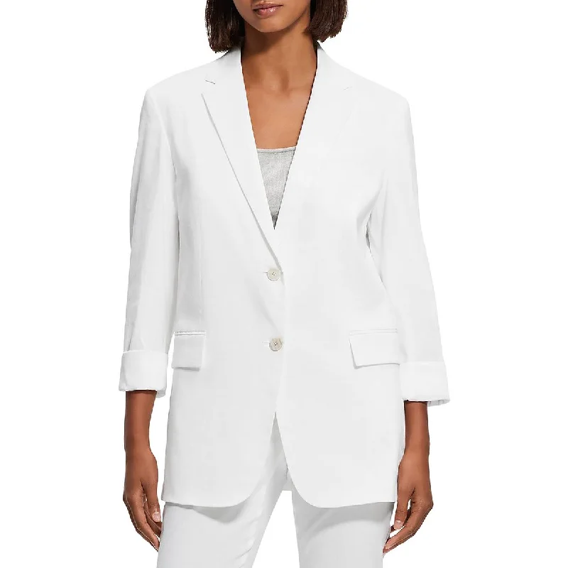 Theory Womens Solid Linen Two-Button Blazer