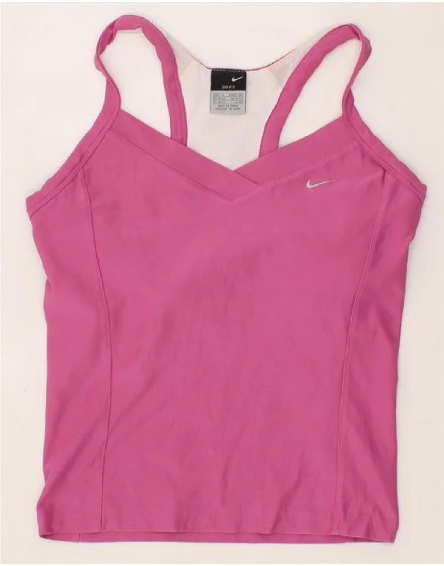 NIKE Womens Dri Fit Crop Vest Top UK 10/12 Medium Pink Polyester