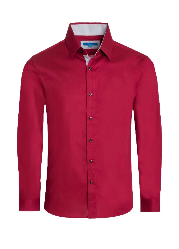 Long sleeve, Cotton-Stretch Shirt in Burgundy