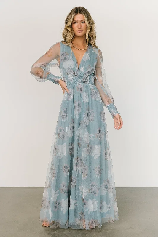 Layla Tulle Maxi Dress | Light Blue Floral