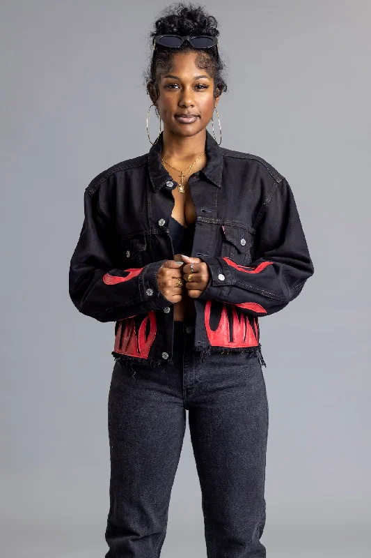 VTG FLAMES DENIM CROP JACKET