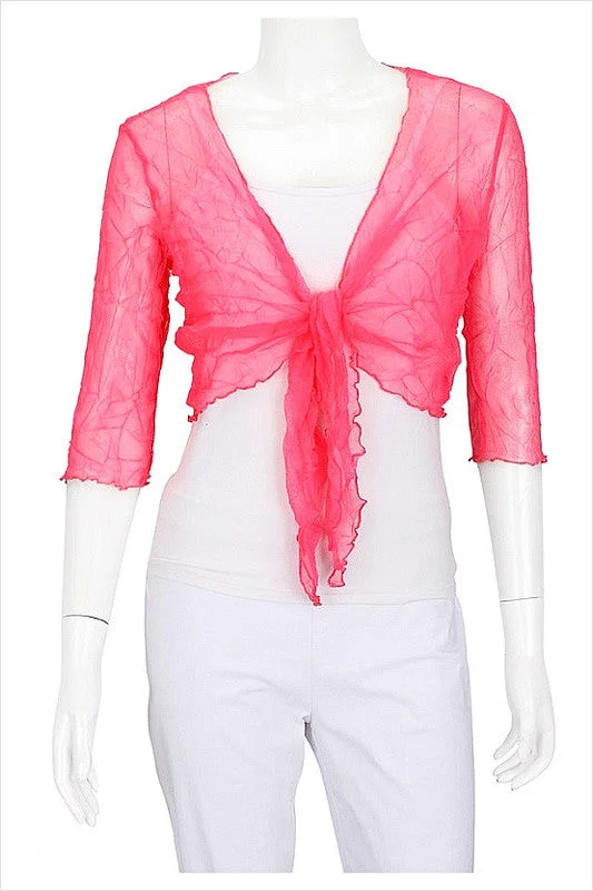 Pink Crinkle Mesh Cardigan