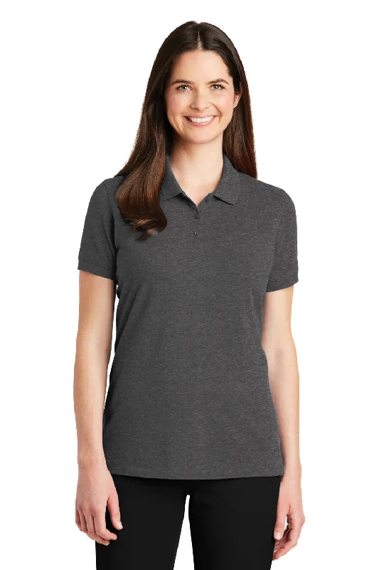 Port Authority Womens Wrinkle Resistant Short Sleeve Polo Shirt - Heather Charcoal Grey - Closeout