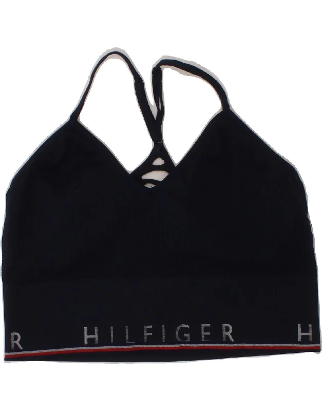 TOMMY HILFIGER Womens Graphic Sport Bra Top UK 14 Large Navy Blue Nylon