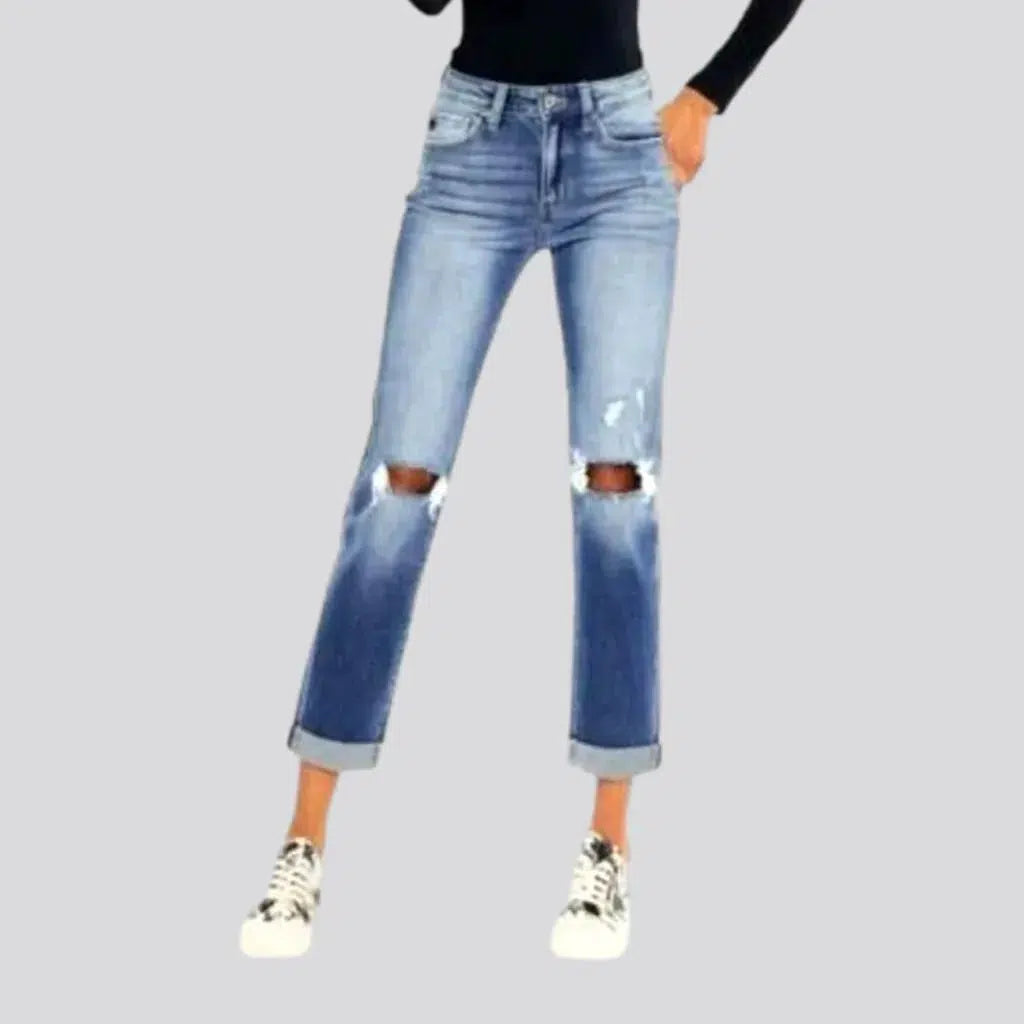 Mid-waist rolled-hem jeans for ladies