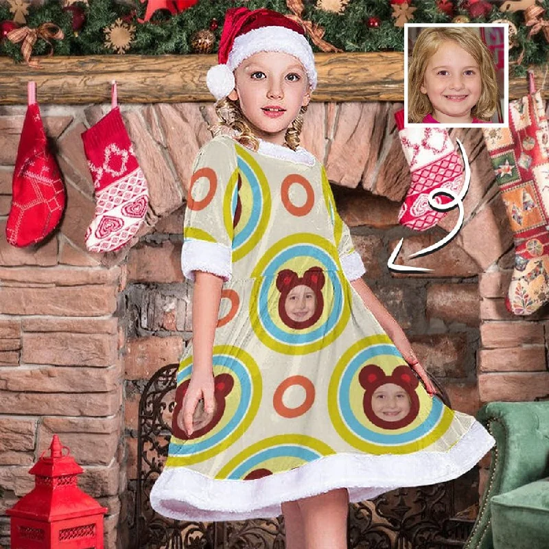 Custom Face Circular Pattern Chrismas Nightdress Personalized Christmas Dress Pajamas For Girls