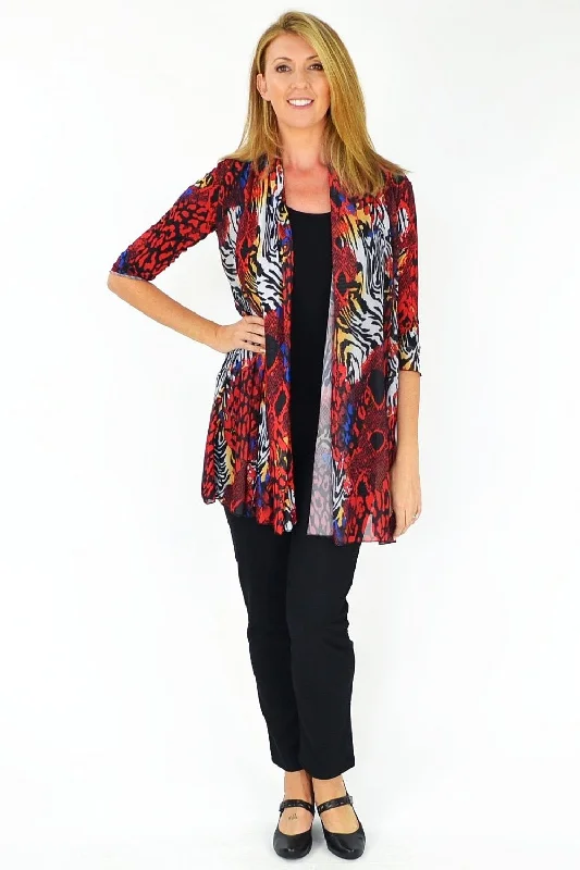 Red Animal Print Cardigan