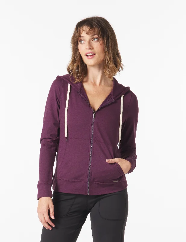 On The Go Lightweight Zip Up Hoodie: Mulberry Marble