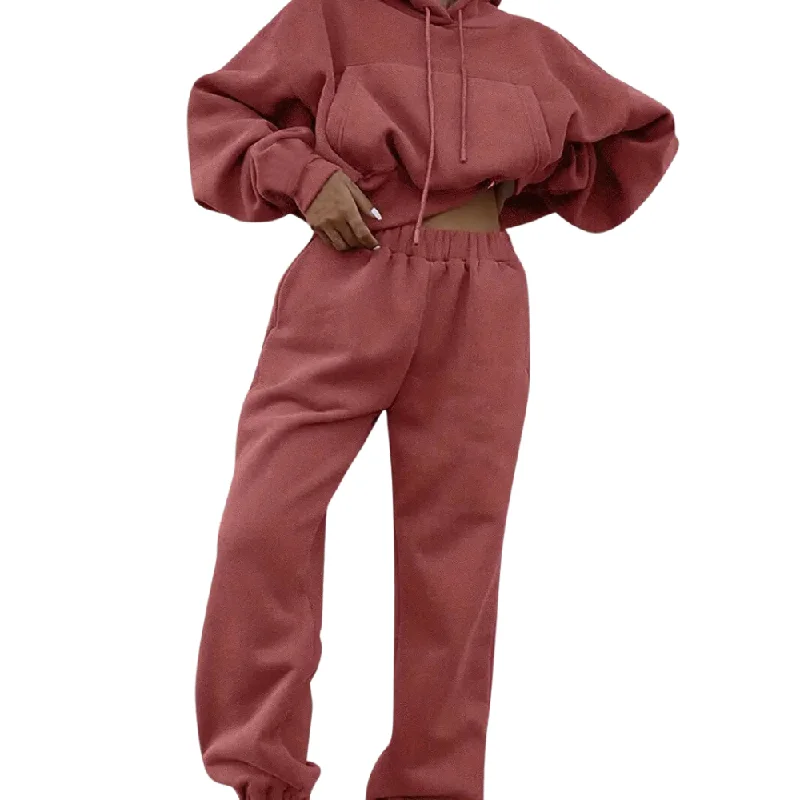 Women's Solid Cropped Track Suit