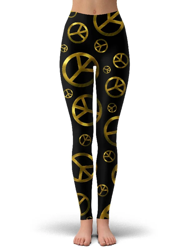 Peace Sign Gold Leggings