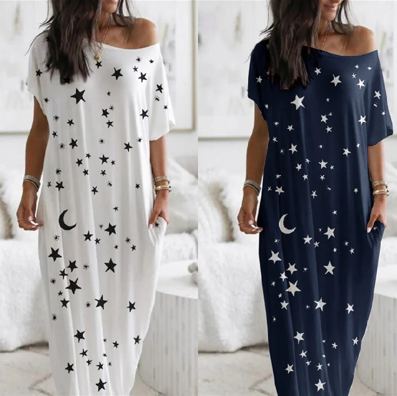 Casual Star & Moon Design Long Maxi Dresses