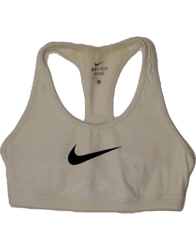 NIKE Womens Dri Fit Sport Bra Top UK 14 Medium White Nylon