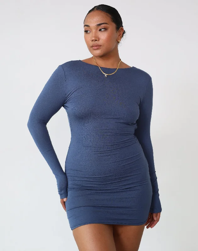 Luna Long Sleeve Mini Dress (Storm Blue)